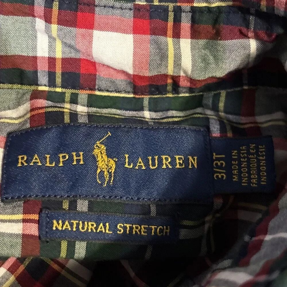 Polo Ralph Lauren Toddler Boy Plaid Button Down Natural Stretch Shirt 3/3T